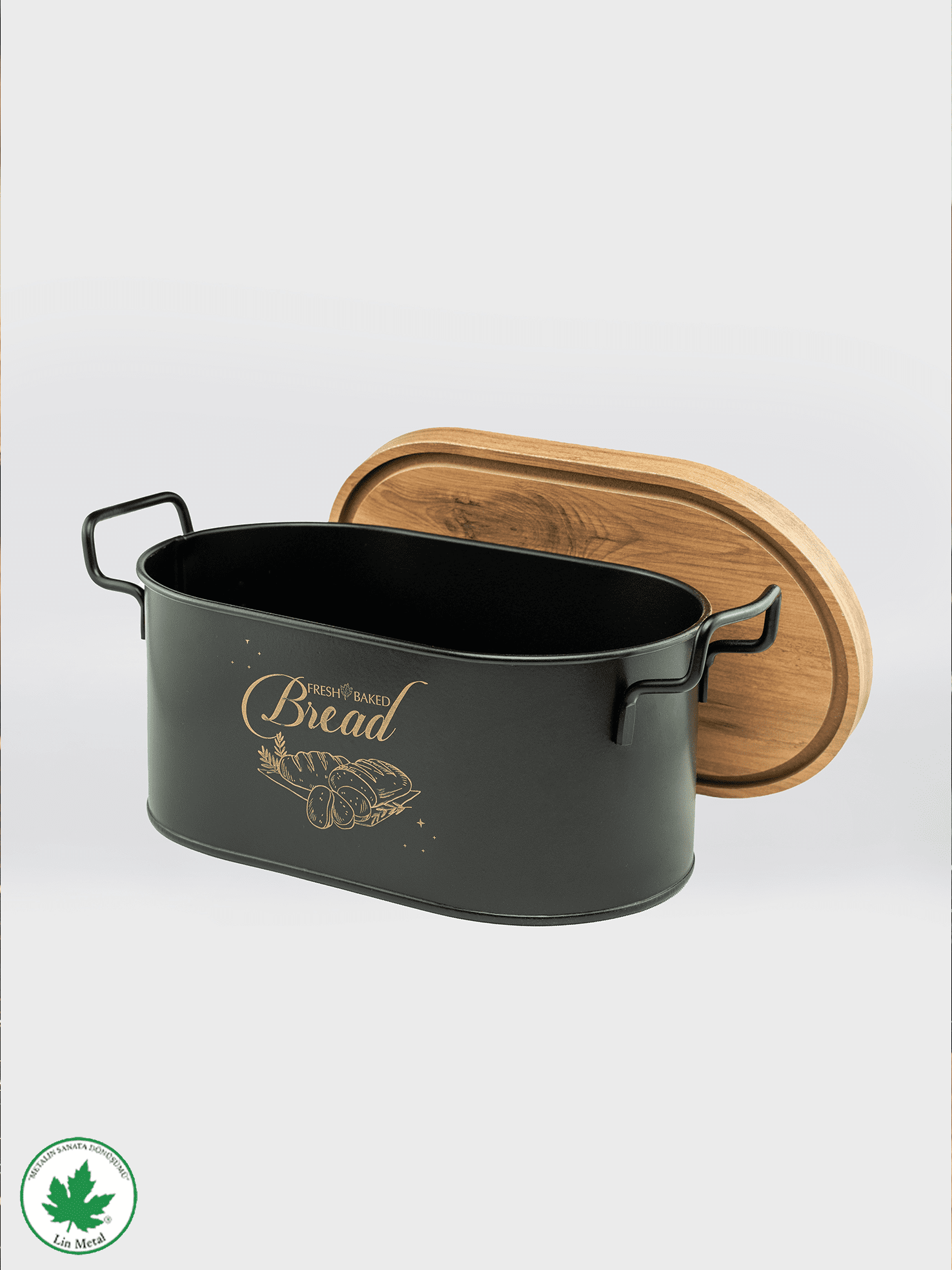 Metal Breadbox With Wire Handles and MDF Lid (Bread Image Print)