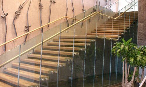 Straight Staircase Glass Railing Double Stringer Stairs