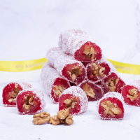 Coconut Coated Turkish Delight with Pomegranate and Walnut Dipped