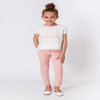 Girl Powder Pink Lace Detailed Ecru White T-Shirt