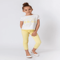 Girl's Yellow Lace Detailed Ecru White T-Shirt