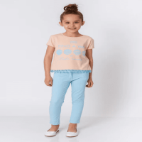 Girl Baby Blue Lace Detailed Salmon T-Shirt