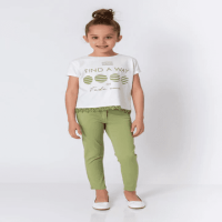 Girl Khaki Green Lace Detailed Ecru White T-Shirt