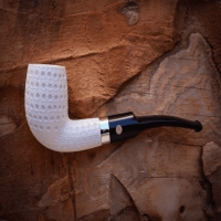 Silver Embroidered Special Handmade Large Size Half Bent Model Meerschaum Pipe With Leather Box