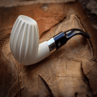 Silver Smooth Special Handmade Corrugated Model Meerschaum Pipe With Leather Box