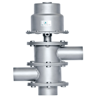 ON - OFF PNEUMATIC CONTROLLED VALVE THREE WAY PUSH AXIS STAINLESS STEEL SOURCE & FLANGE CONNECTED DN 15 - DN 150