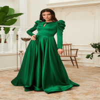 Emerald Satin Backless Long Engagement Dress