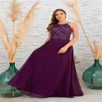 Plum Strap Sequined Long Evening Dress