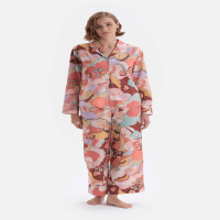 Mixed Size Printed Shirt Collar Woven Pajamas Set