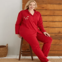 Women's Plus Size Buttoned Fleece Pajamas Set