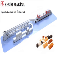 Production line machine for layer cake and roll cake production