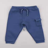 Elastic Waist Winter Lace-Up Ribbed Pocket Indigo Baby Kids Sweatpants Combed Cotton Trousers