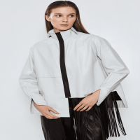 White Black Leather Women Shirt Jacket