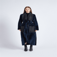 Navy Blue Fur Long Women's Coat