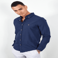 Navy Blue Linen Shirt with Ornamental Pocket