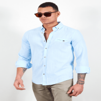 Blue Ornamental Pocket Linen Shirt