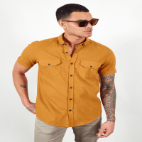 Mustard Linen Short Sleeve Double Pocket Covered Shirt