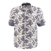 Leaf Patterned Cotton White Men's Shirt