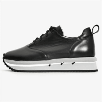 Black Leather Lace-up Women's Sneakers