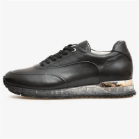 Black Leather Transparent Sole Men's Sports Shoes