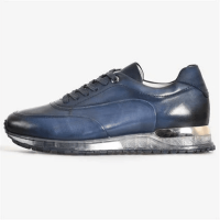 Navy Blue Leather Transparent Sole Men's Sports Shoes