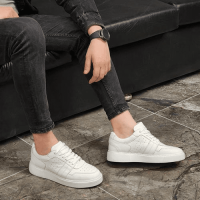 White Leather Lace-up Men's Casual Shoes