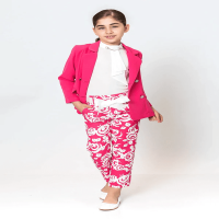 Girl Ribbon Belted Floral Straight Leg Trousers