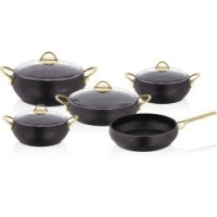 GRANITE CASSETTE 9 PIECES COOKWARE SET STEEL BLACK