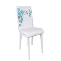 Leather Turquoise Rose Patterned Wooden Leg Chair