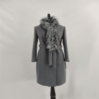 Gray Faux Fur Belted Long Coat