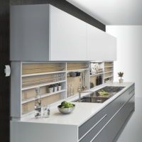 Matte Anthracite, Light Gray Lacquer Lower and Upper Kitchen Cabinets