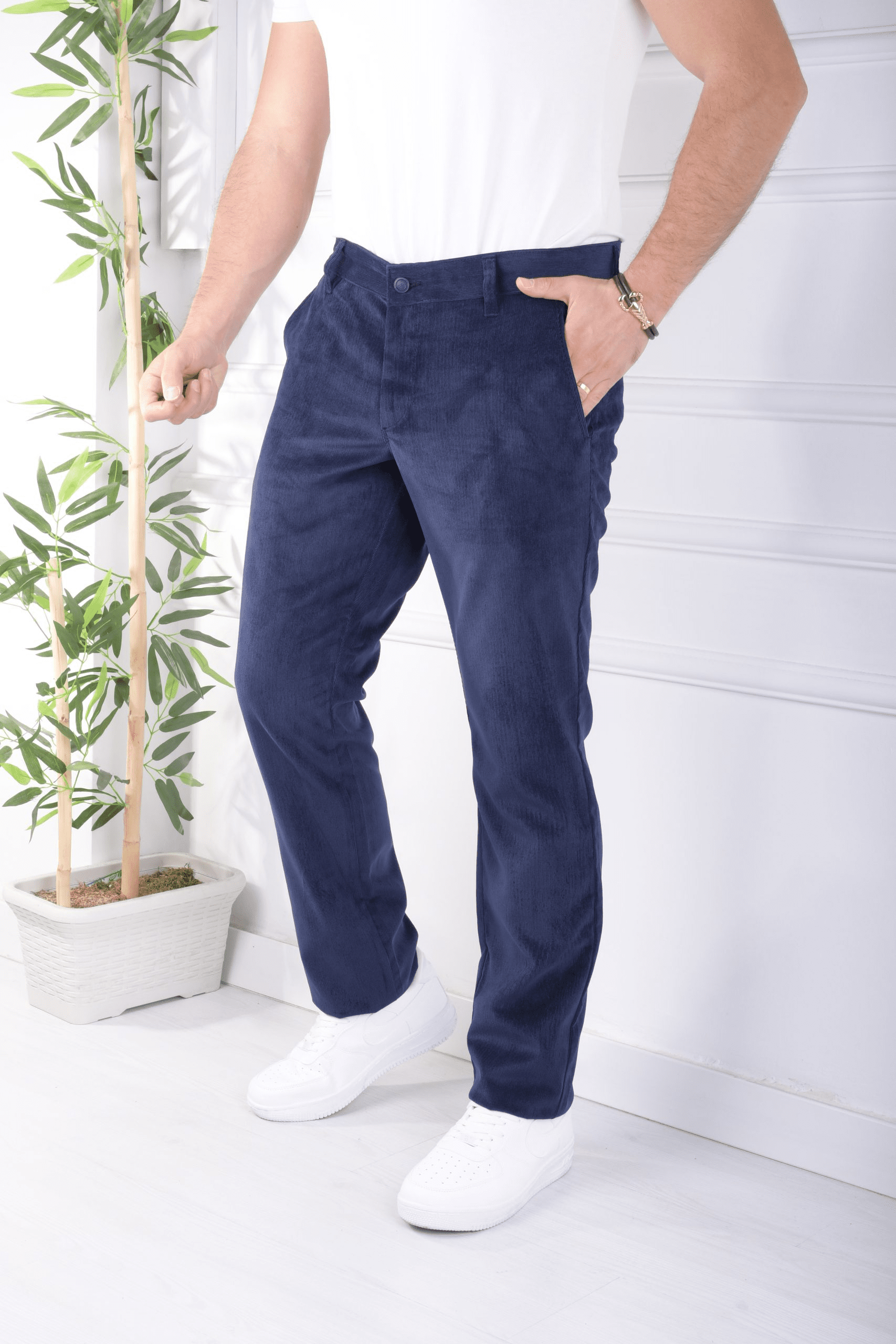 Men's Navy Blue Velvet Trousers